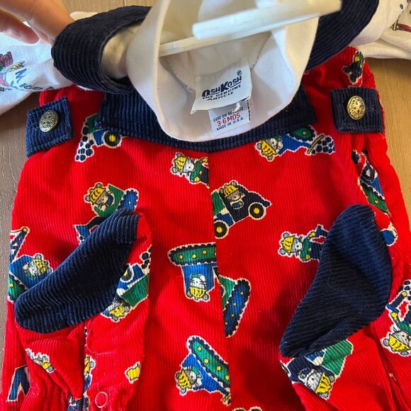 Vintage Oshkosh B'Gosh Overalls Vestbak Red Mice at Work 3-6mo Construction USA - Picture 3 of 6